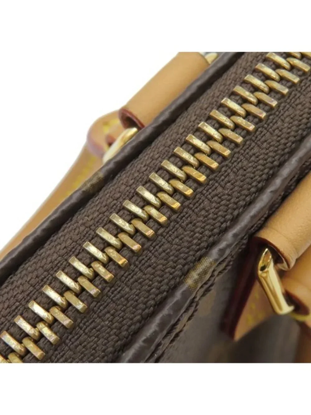 Louis Vuitton 2-Way Bag Nano Speedy Monogram Canvas Gold Shoulder Handbag Brown